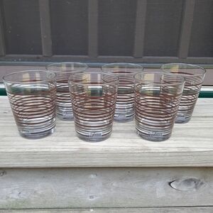 Vintage Fiestaware Fiesta Brown Striped Thick Glass Drinking Whiskey Glasses 6pc